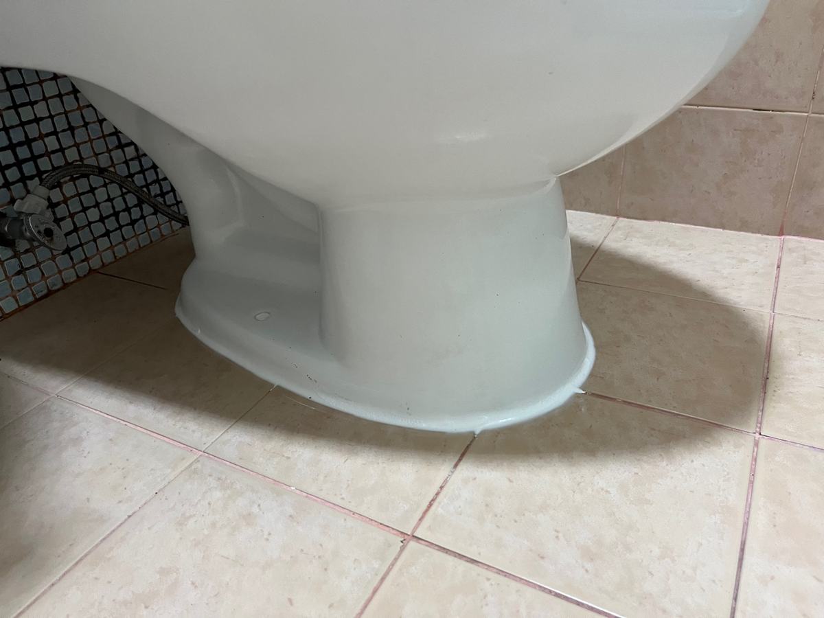 변기를 다시 앉히고 둘레를 실리콘으로 마감했습니다