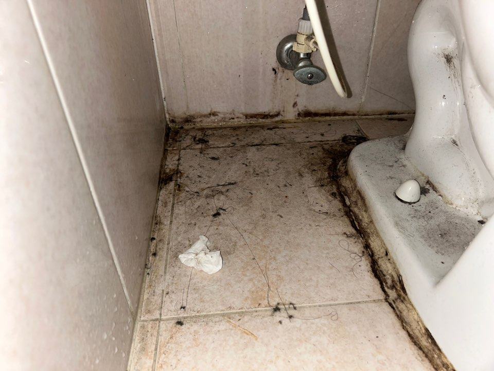 윗집 변기 뒤 앵글밸브 아래 벽과 바닥에도 물이 흐른 자국이 있었습니다